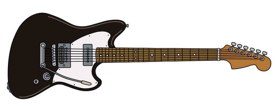 The vectorized hand drawing of a classic black electric guitar