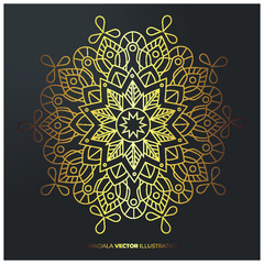 Luxury vector pattern in form of mandala for Henna, Mehndi, tattoo, decoration. Decorative gold ornament in ethnic oriental style. Mindfulness background.