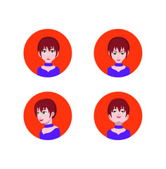 Set of people icons in flat style with faces. Vector women, men with color background