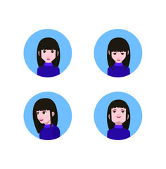 Set of people icons in flat style with faces. Vector women, men with color background