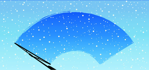 Car wiper clean the glass. Rain and snow on background. Wipers cleans the windshield. Fun vector sign. - obrazy, fototapety, plakaty