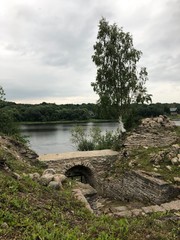 a river in Karelia on a cloudy August summer day