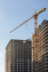 Fototapeta na wymiar Construction site with crane against the blue sky
