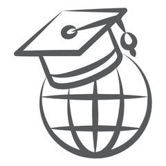 
Icon of globe with mortarboard showing global learning
