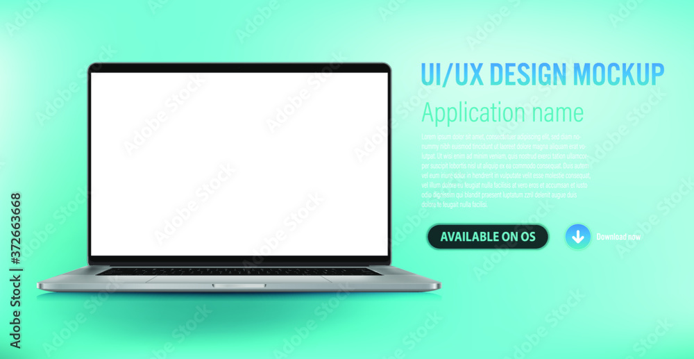 Poster ui or ux laptop application template with description and download link