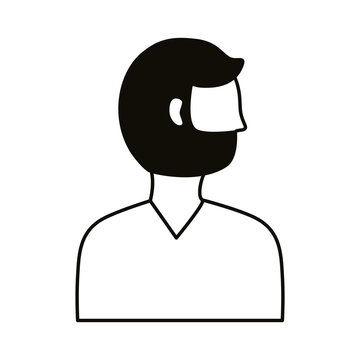 young man with beard profile avatar character line style icon