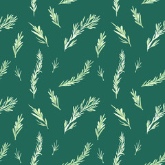 Rosemary pattern. Watercolor hand drawn illustration, isolated on emerald background