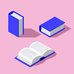 books in an isometric projection on a pink background