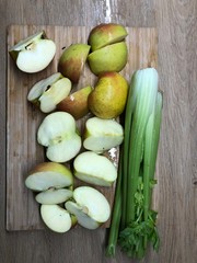 fresh apples on a wooden table