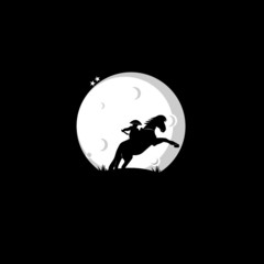people riding horses silhouettes vector