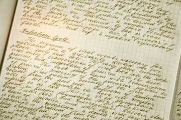 Hand-written medical text. Hand-written medical notes. Medical writing or publishing.