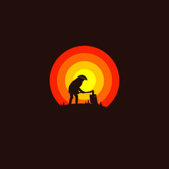 silhouettes wooden ax man vector