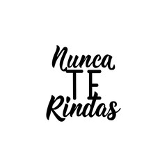 Never give up - in Spanish. Lettering. Ink illustration. Modern brush calligraphy.