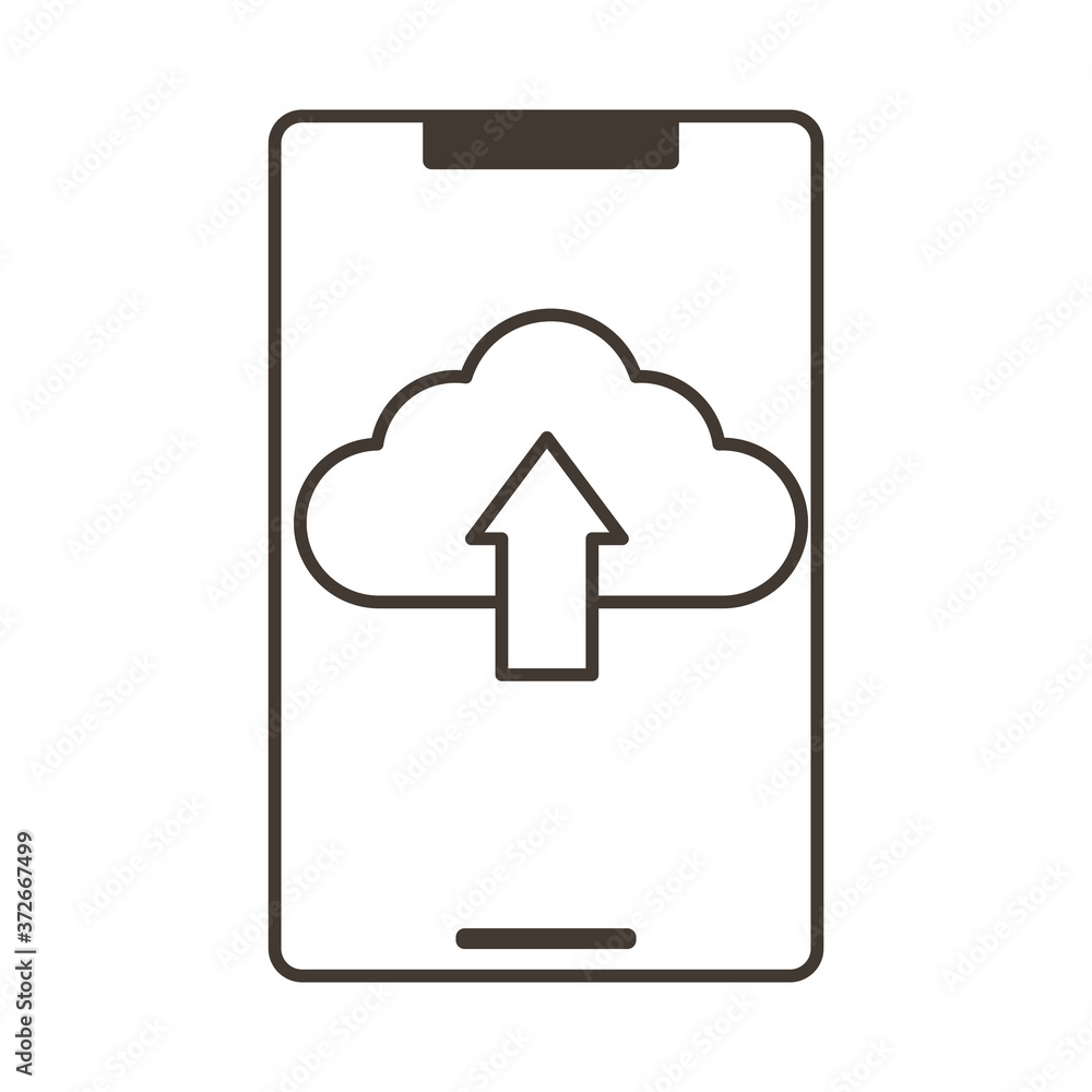 Poster smartphone device with cloud computing line style icon