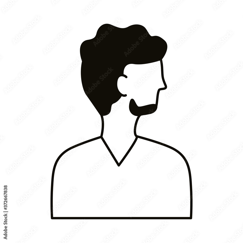 Poster young man with beard profile avatar character line style icon