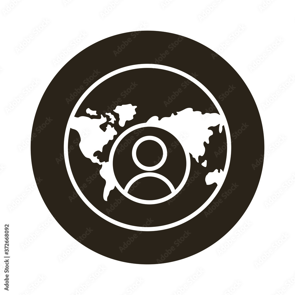 Poster world planet earth with continents and user block style icon