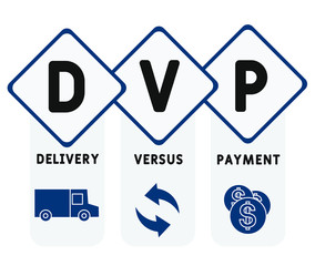 DVP - delivery versus payment. acronym business concept. vector illustration concept with keywords and icons. lettering illustration with icons for web banner, flyer, landing page, presentation