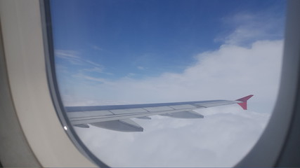 Fototapeta na wymiar Flugzeug Blick aus Fenster