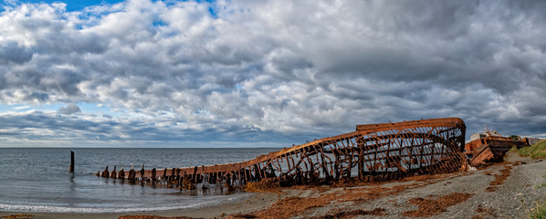 Remains of the old ship at San Gregorio in Magellanes, southern Chile.