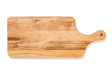 Wooden cutting board isolated on white background.
