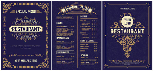 Restaurant menu template. Vintage style. Vector layered - obrazy, fototapety, plakaty