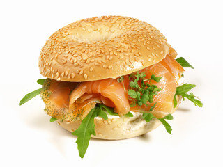 Bagel with Salmon on white Background - Isolated