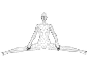 The contour of a girl sitting on a twine. Front view. 3D. Vector illustration