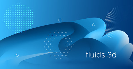 3d Wave Shapes. Fluid Banner. Blue Vibrant 
