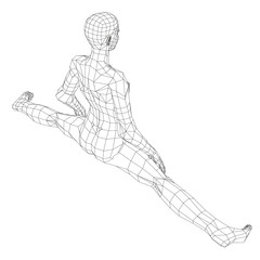 Low poly girl sitting on a twine. Isometric view. 3D. Vector illustration