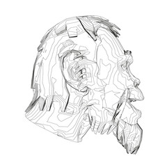 Contour head of a Neanderthal. Contour head of a prehistoric man. Side view. Vector illustration