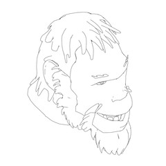 Contour head of a Neanderthal. Contour head of a prehistoric man. Isometric view. Vector illustration