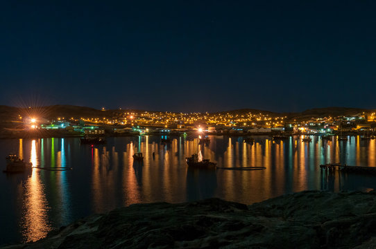 Night view of Luderitz as seen from Shark Island