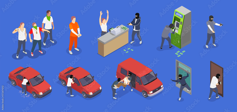 Wall mural crime isometric set