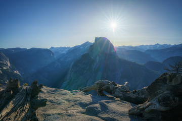 half dome from glacier point in yosemite national park at sunrise