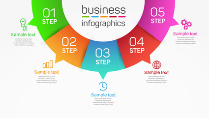 Circle shape business infographic vector design template with 5  options, steps or processes for presentation