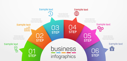 Circle shape business infographic vector design template with  6 options, steps or processes for presentation