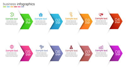 Business Infographic template. Vector design with icons and 8 options or steps. Can be used for workflow layout, diagram, number options, web design 