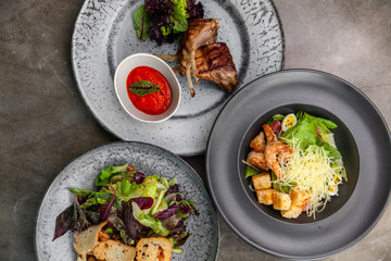 Table full of salads of Mediterranean cuisine