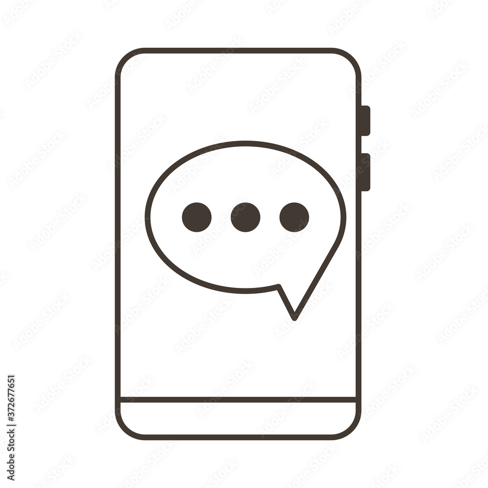 Poster smartphone device with speech bubble line style icon