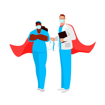 doctors are superheroes. vector image of people in medical uniforms. care worker