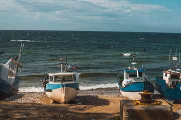 fishing boats in front of the Baltic Sea
