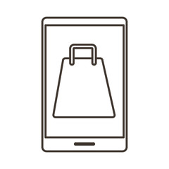 smartphone device with shopping bag line style icon