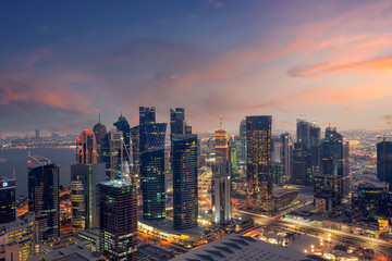 Beautiful Sunset Aerial view of west bay Doha City