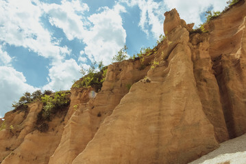 Italy, August 2020 - Panoramic view of the Canyon of the Lame Rosse near Lake Fiastra in the Marche...