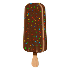 Ice cream covered by milk chocolate and caramel. Fully re-size-able realistic vector illustration and scale-able with high resolution.