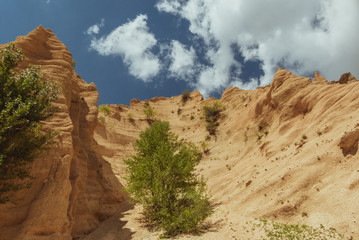 Italy, August 2020 - Panoramic view of the Canyon of the Lame Rosse near Lake Fiastra in the Marche Region