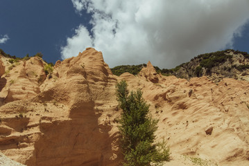 Italy, August 2020 - Panoramic view of the Canyon of the Lame Rosse near Lake Fiastra in the Marche Region