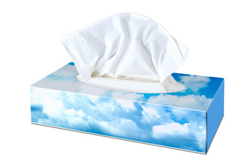 Blank tissue from  Cosmetic Tissues Box illustrated with Cloudy sky