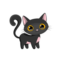 Cartoon cute little black cat, vector illustration.