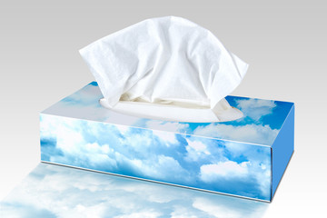 Blank tissue from  Cosmetic Tissues Box illustrated with Cloudy sky